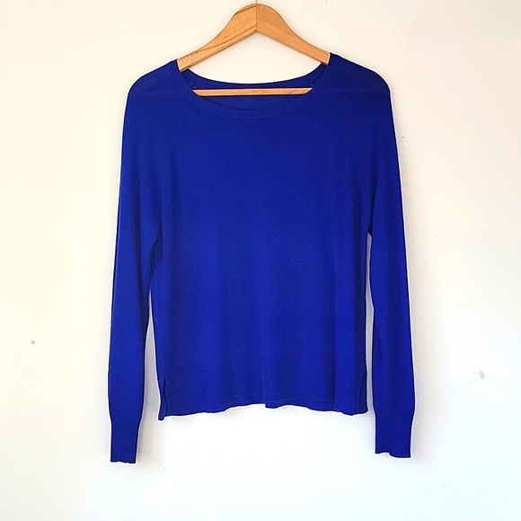 Zara long sleeve top, fine knit top, cobalt blue top, jersey knit top - Picture 1 of 2